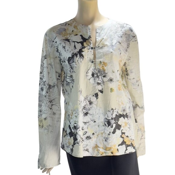 JUST CAVALLI Womens Top Multi Floral Cotton Shirt Long Sleeve Button Tab Size XL - Picture 1 of 10